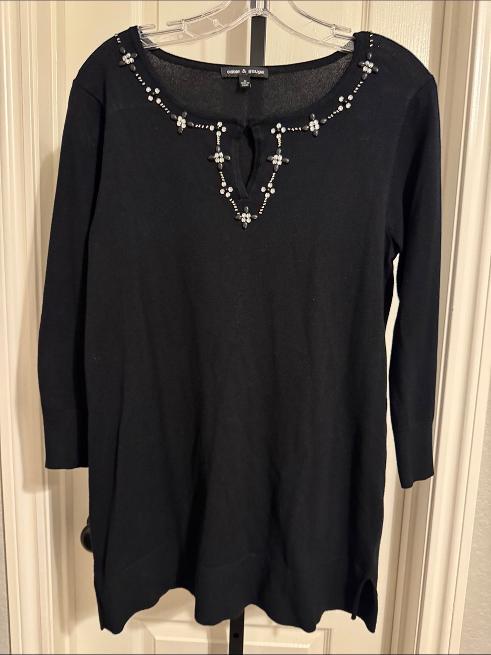 Cable & Gauge Black Embellished Knit Tunic Sweater 0059